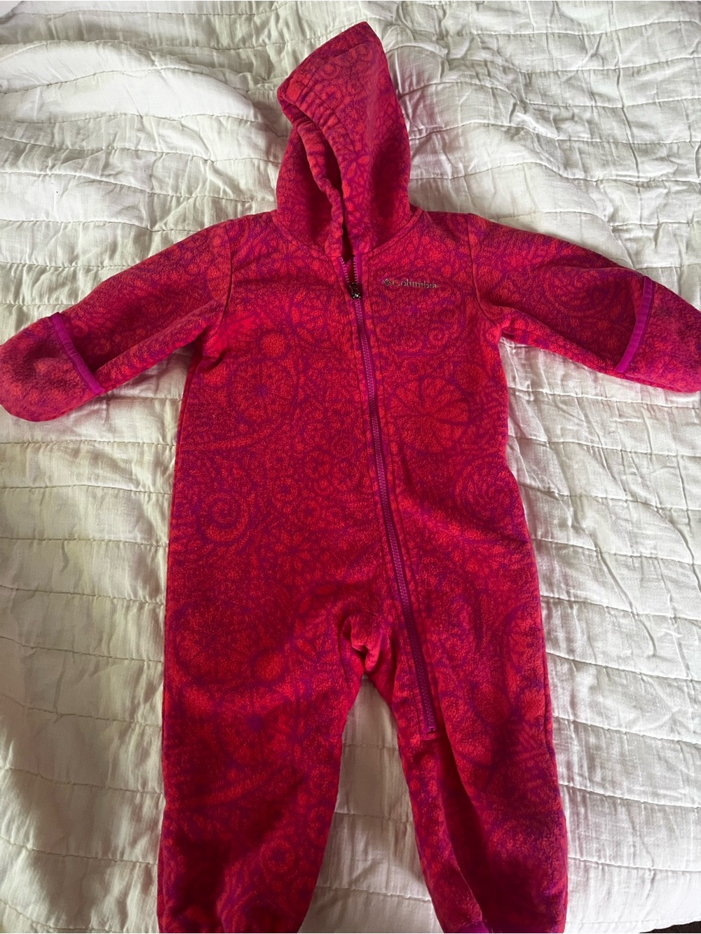 Columbia Kids Bright Pink Hooded Fleece One-Piece Romper